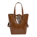 Vintage brown bucket bag with gothic cross pendant and metallic rivet accents - Brown