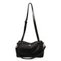 Retro black Boston style shoulder bag in glossy faux leather with silver hardware - Black