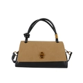 Borsa a tracolla quadrata minimalista con design bicolore e chiusura rotante dorata - Cachi
