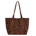 Borsa tote retrò leopardata di grande capacità con doppie tracolle per l'uso quotidiano - Grande stampa leopardata marrone