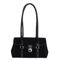 Borsa retrò in pelle scamosciata nera con cuciture a contrasto e chiusura in metallo - Nero
