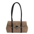 Borsa tote retrò in pelle scamosciata marrone con cinturini neri e fibbia argento - Cachi