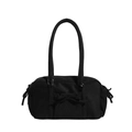 Bolso de hombro en tela negra mate con detalles de lazos y correas dobles delgadas y finas - Negro