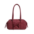 Bolso de hombro retro en gamuza burdeos con detalle de lazo y silueta tipo Boston - Rojo