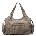 Große Retro-Tragetasche aus vintage dunkel-khaki Kunstleder mit verstellbarem Riemen - Khaki