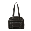 Borsa a spalla retrò in pelle nera con cinturini a fibbia e dettagli in metallo argento - Nero