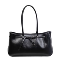 Minimalistische schwarze Shopper-Tasche aus Kunstleder mit Zierknoten und Metallschnalle - Schwarz und Grau