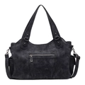 Vintage matte dunkelgraue große Shopper Tasche mit Henkeln und verstellbarem Schultergurt - Schwarz