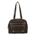 Borsa a spalla retrò marrone scuro in pelle PU opaca con cerniere in metallo argento - Marrone