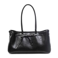 Glänzende schwarze Tote Bag mit silberner Schnalle und Vintage-Gürteldetail - Schwarz