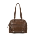 Borsa a spalla marrone retrò modello pillow con tasche multiple e finiture argentate - Marrone