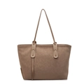 Bolso tote grande vintage caqui con textura de piel sintética y correas dobles - Caqui