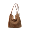 Große braune geflochtene Schultertasche für Damen mit Lederriemen und Quastendetails - Khaki