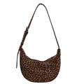 Vintage leopard print suede hobo bag with adjustable brown leather strap and half-moon shape - Leopard Print