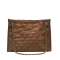 Braune gesteppte Tragetasche aus mattem Leder mit goldenem Drehverschluss und Kette - Braun