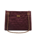 Retro burgunderrote Wildleder-Einkaufstasche mit Steppmuster und Goldkette für Damen - Rot