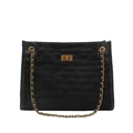 Elegante schwarze gesteppte Einkaufstasche mit mattem Finish und Goldkette - Schwarz