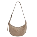 Matte Suede Hobo-Tasche in Taupe mit Halbmond-Form und diagonalen Ziernähten - Khaki