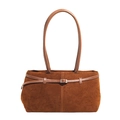 Borsa tote vintage in pelle scamosciata marrone con cintura decorativa in pelle - Marrone Giallastro