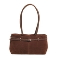 Borsa tote in camoscio marrone scuro dal design vintage con fibbia in metallo argento - Marrone