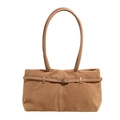 Borsa tote in camoscio cammello con spalline sottili e dettaglio fibbia in metallo - Cachi