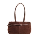 Sac cabas en daim marron avec finition mate et boucle argentée élégante sur lanière - Marron