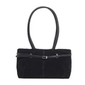 Grand sac cabas noir en daim avec lanière décorative en cuir et boucle en métal argenté - Noir