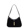 Borsa sottobraccio minimalista in pelle scamosciata nera con fibbia dorata - Nero