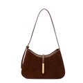Borsa sottobraccio in pelle scamosciata marrone scuro con finiture in pelle e barra d'oro - Marrone