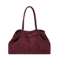 Bolso tote grande de ante granate con asas largas y detalles de costuras - Rojo