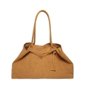 Bolso tote grande de ante camel con correas largas y detalle de cordones decorativos - Amarillo