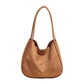 Chic brown suede hobo bag with large capacity and minimalist double shoulder straps - Brown