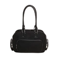Borsa tote retrò in pelle scamosciata nera con cerniere argento e grande tasca a U - Nero
