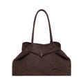 Large dark brown suede tote bag with minimalist structure and elegant shoulder straps - Brown