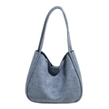 Borsa tote minimalista in camoscio blu morandi con tracolla lunga e finitura opaca - Blu