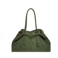 Bolso tote grande de ante verde oscuro con costuras minimalistas y correas de hombro - Verde