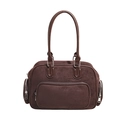 Grande borsa tote retrò in pelle scamosciata marrone scuro con tasche con cerniera - Marrone
