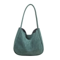 Borsa tote minimalista in pelle scamosciata verde scuro con tracolla per l'autunno e inverno - Verde