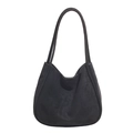 Minimalist black suede oversized tote bag with long straps for versatile casual wear - Black