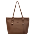 Borsa tote vintage in pelle marrone a grana di litchi con manici lunghi da donna - Marrone