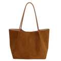Grand sac cabas en daim marron élégant sac à épaule bandoulière pour femme chic. - Avec Pendentif / Marron