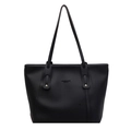 Grande borsa tote nera in pelle martellata con rivetti dorati e tracolle lunghe - Nero