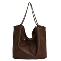 Bolso tote marrón oscuro de gran capacidad con correa de cadena y logotipo en relieve - 51*15*30cm / Marrón