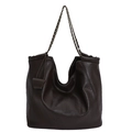 Bolso tote grande marrón café con asa de cadena y detalle de logo grabado - 51*15*30cm / Marrón