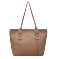 Borsa tote in pelle martellata marrone con rivetti dorati e tracolle lunghe sottili - Cachi