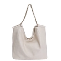 Bolso tote grande de cuero sintético beige con cadena trenzada y logo en relieve - 51*15*30cm / Blanco