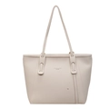 Grande borsa tote beige in pelle litchi con testo moda e doppie tracolle - Bianco Sporco