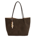 Grand sac cabas en daim marron mat avec pendentif à pompon vintage pour le quotidien - Avec Pendentif / Vert