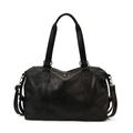 Large black Boston tote bag with dual handles and silver dual zippers on white background - Black
