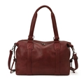 Minimalist large capacity burgundy PU leather travel tote bag with detachable shoulder strap - Red